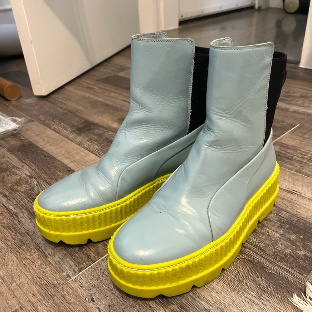 Puma Women's Light Blue and Yellow Heeled Boots